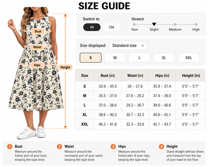 Summer Women'S Floral Print Round Neck Sleeveless Dress. Home Dress