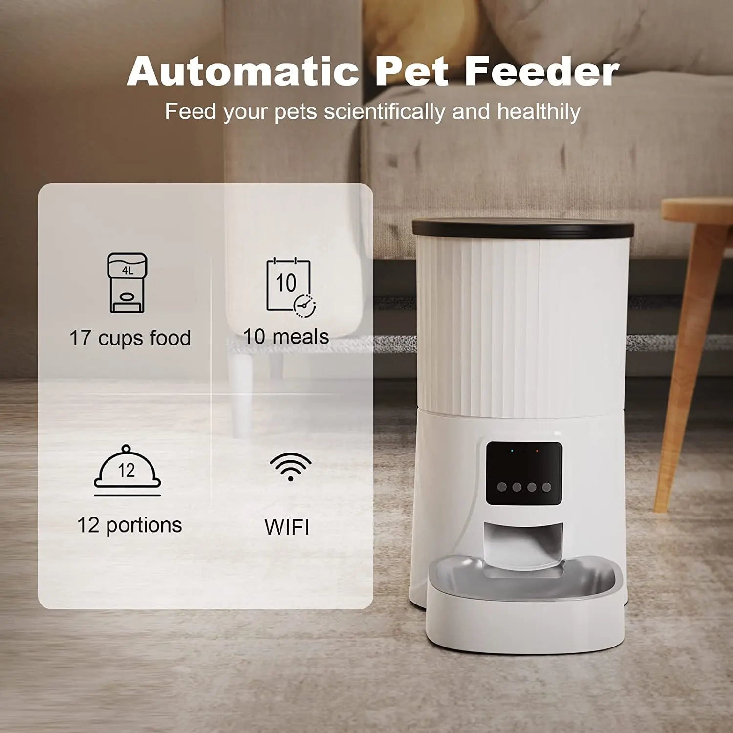 Dual Power Supply Smart Pet Feeder With 4L Automatic 2.4G Wifi Pet Smart Pet Bowls & Feeders