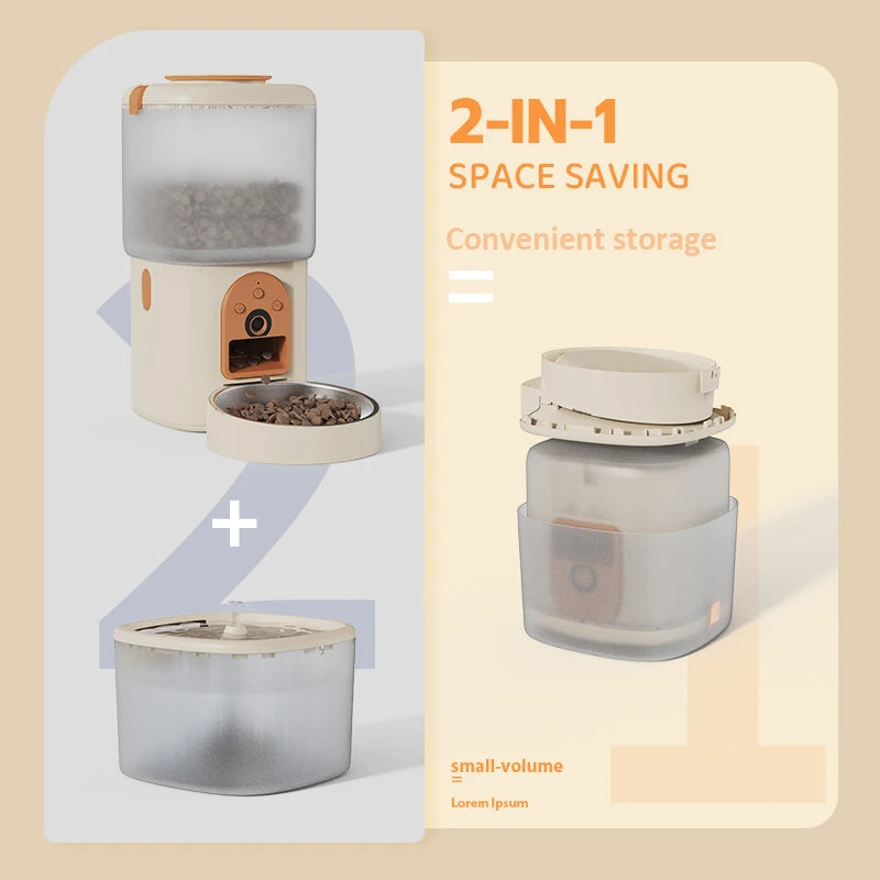 Smart 2‑in‑1 Pet Feeder & Water Fountain  Automatic Cat & Dog Food Dispenser with WiFi Camera, Durable Luxury Design