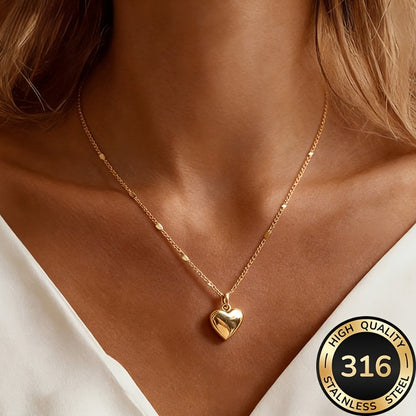 Elegant Golden Heart Necklace for Women – Hypoallergenic Stainless Steel Pendant